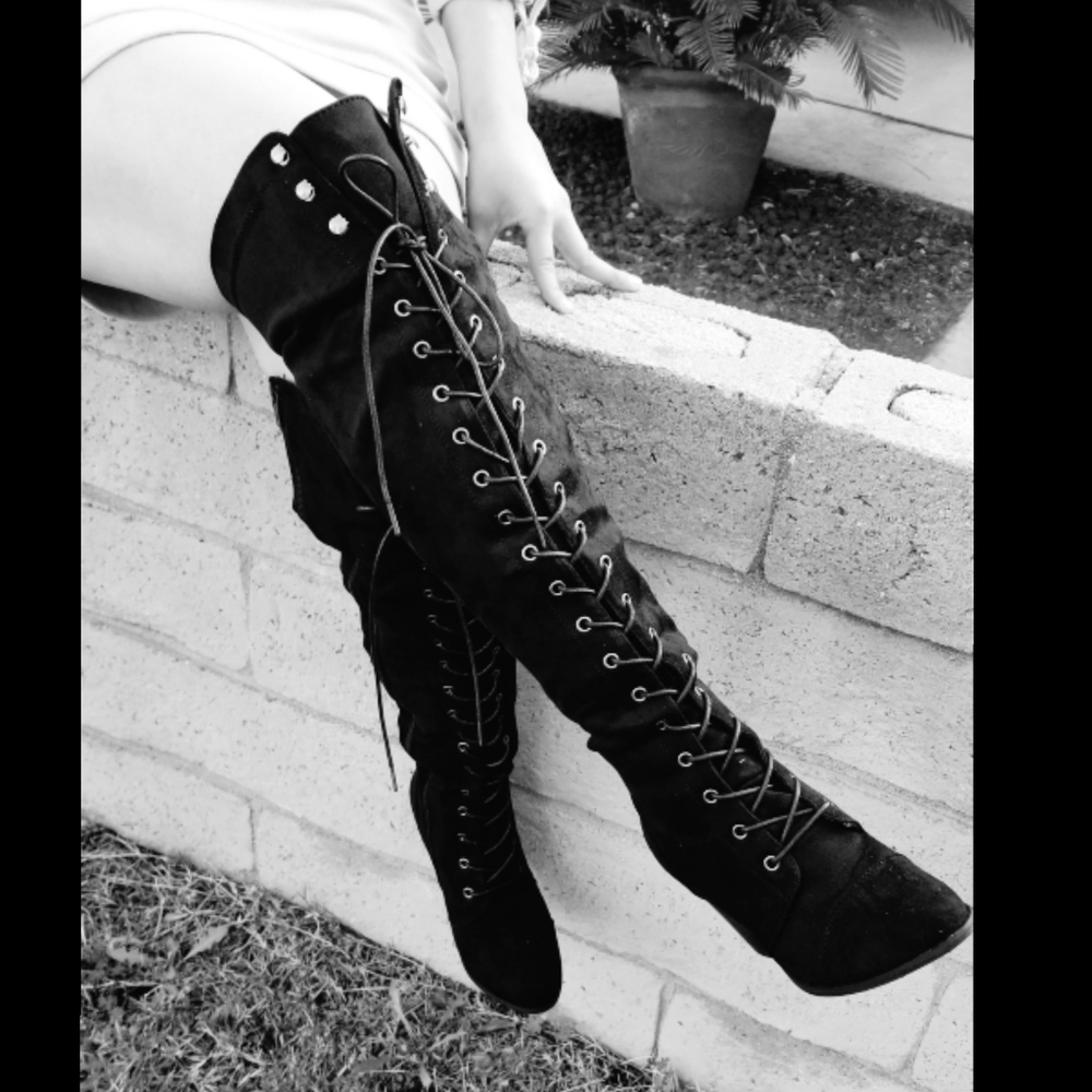 Black Vegan Suede Combat boots Lace up - Picture 3 of 6